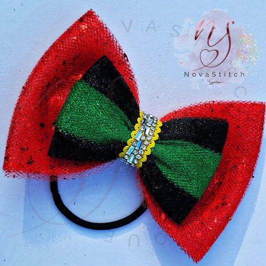 Red, Black & Green Shimmer Double Doozie Bow