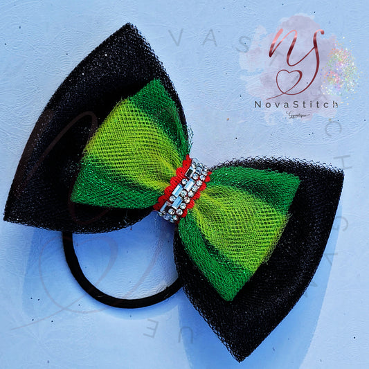 Black, Green & Yellow Shimmer Double Doozie Bow