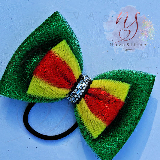 Green, Yellow & Red Shimmer Double Doozie Bow