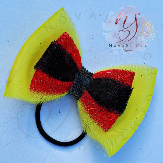 Yellow, Red & Black Shimmer Double Doozie Bow